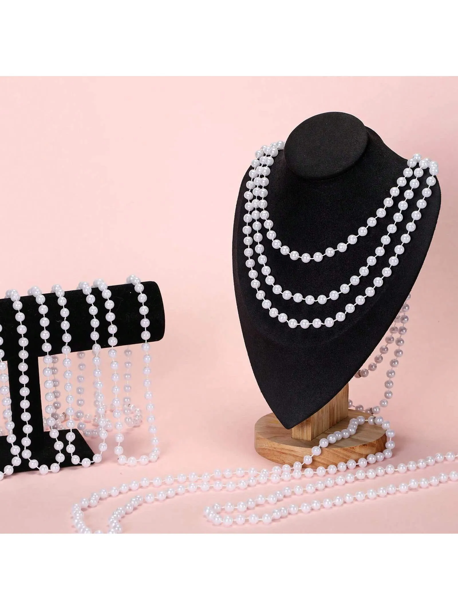 10 Pcs Floral Handheld Fan And Faux Pearl Necklaces For Wedding, 5 Lace Folding Hand Fan Foldable Chinese Fan 5 White Bead Necklace Strand Necklace For Bridal Tea Party Decorations Birthday Dancing