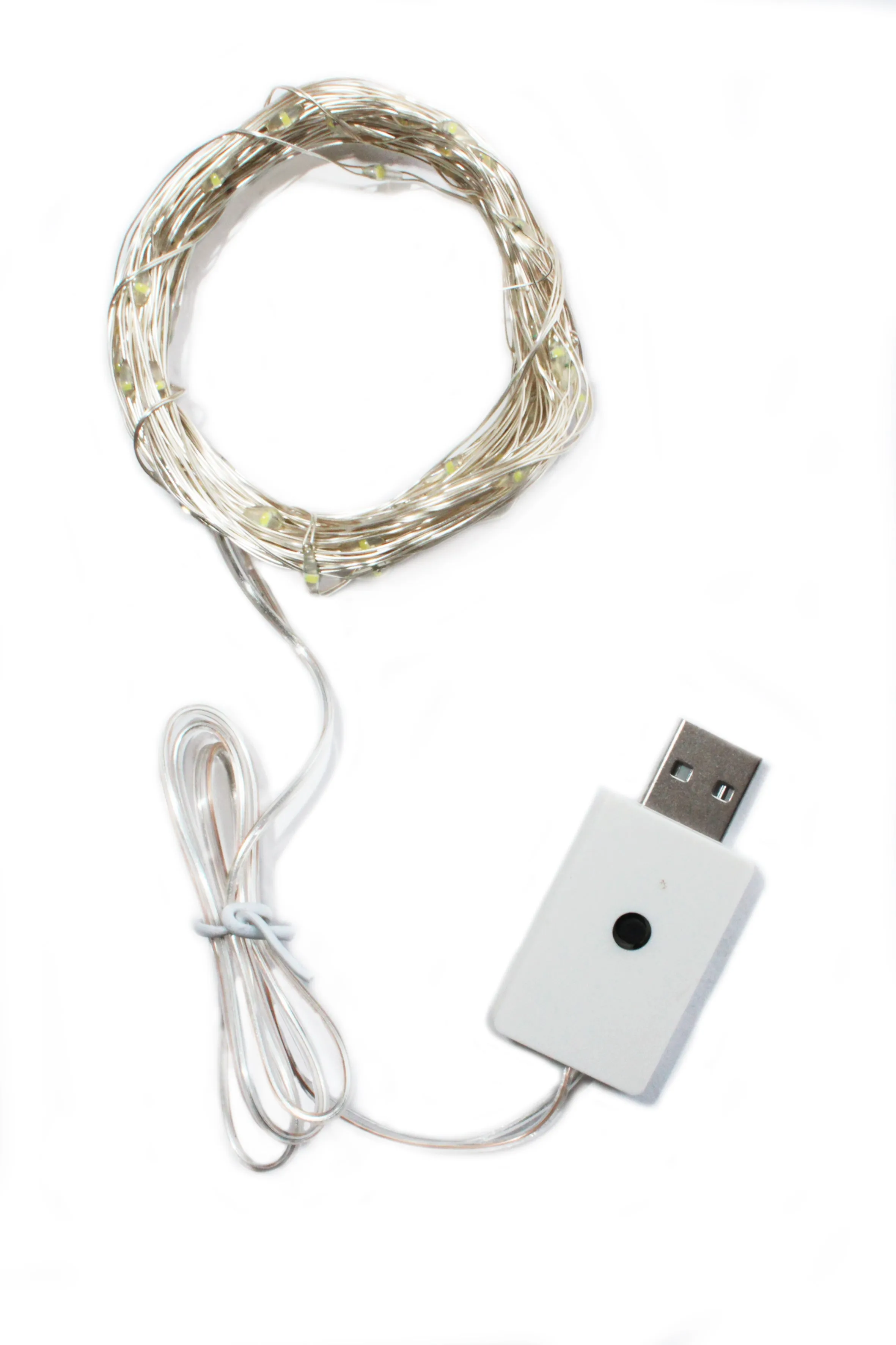 100 LED USB Plug In Silver Copper Fairy Light in White