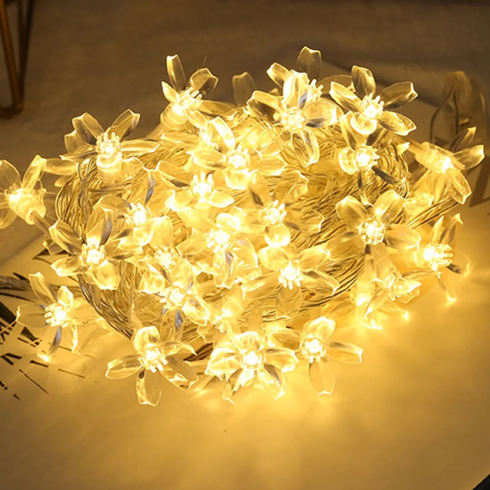 10/40/60 Lights LED String Fairy Lights Crystal Cherry Blossom Flower Garland For Gazebo, Indoor Wedding Festival Christmas Party Decors