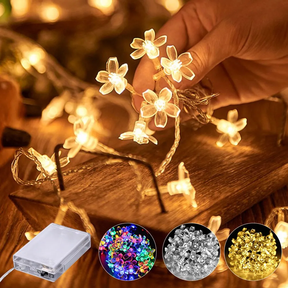 10/40/60 Lights LED String Fairy Lights Crystal Cherry Blossom Flower Garland For Gazebo, Indoor Wedding Festival Christmas Party Decors