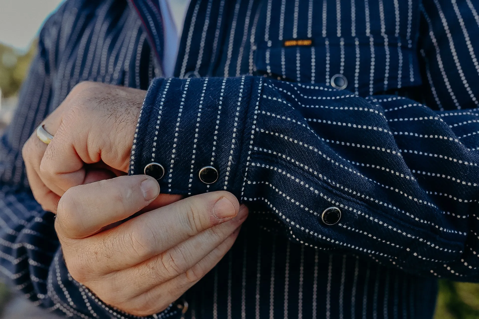 12oz Ultra Heavy Flannel Chalk Stripe Western Shirt - Navy IHSH-401-NAV