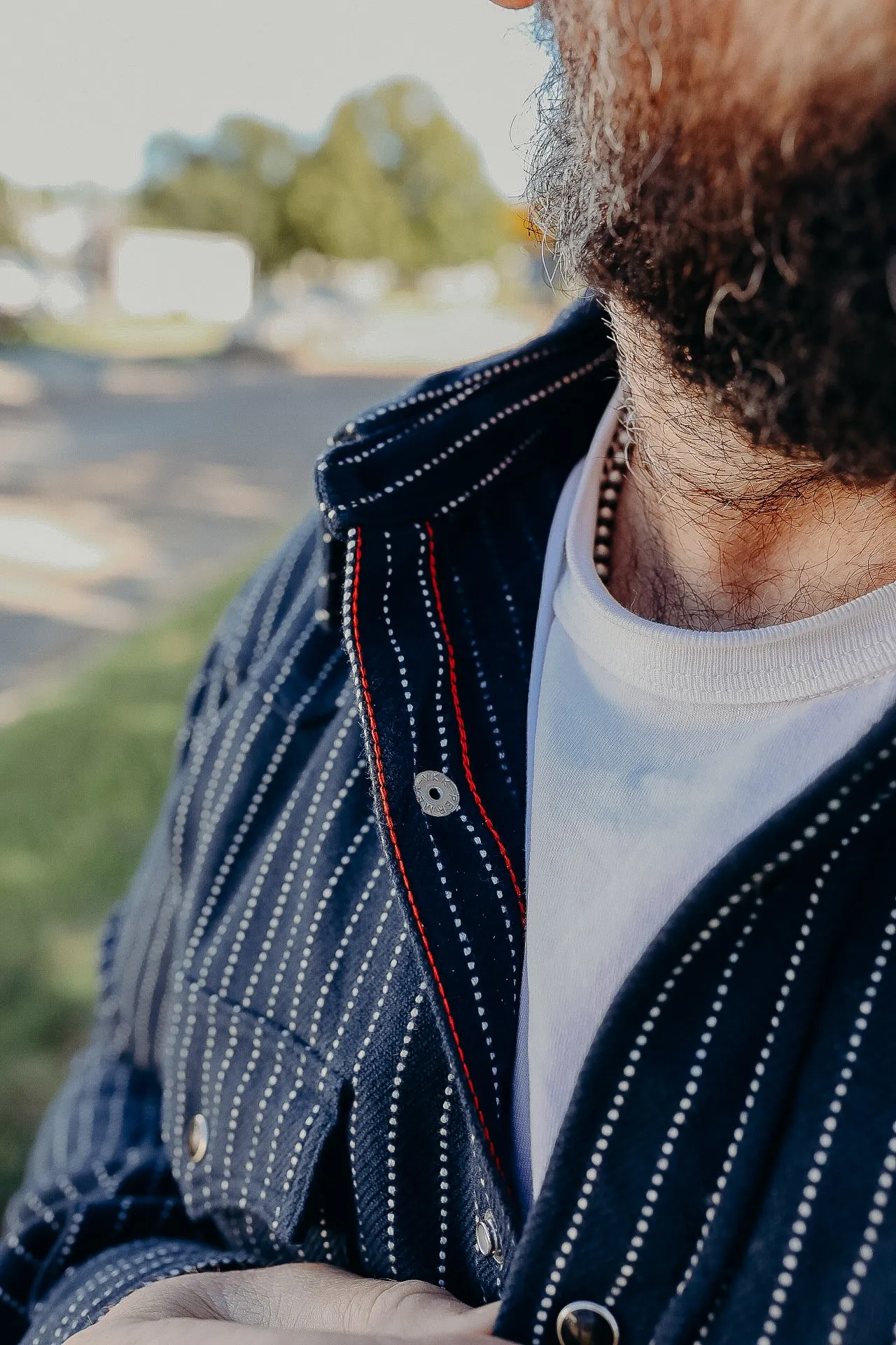 12oz Ultra Heavy Flannel Chalk Stripe Western Shirt - Navy IHSH-401-NAV