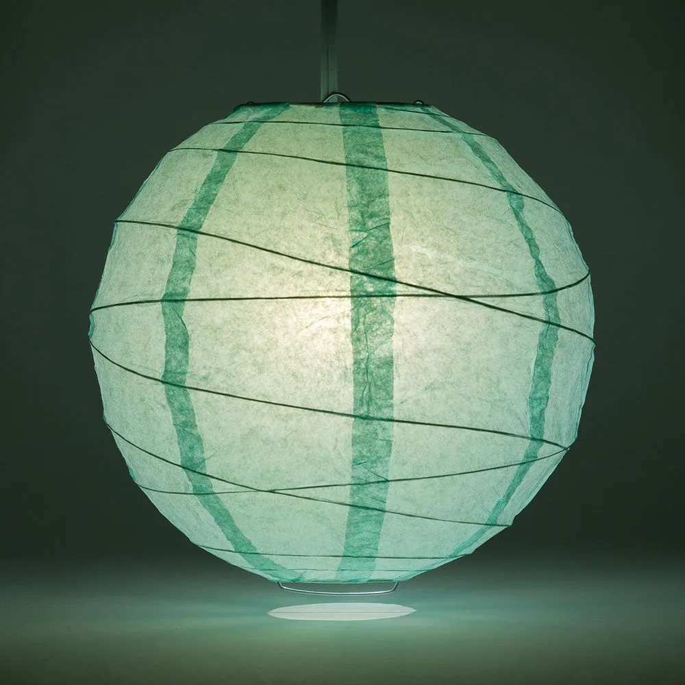 12" Cool Mint Green Round Paper Lantern, Crisscross Ribbing, Chinese Hanging Wedding & Party Decoration