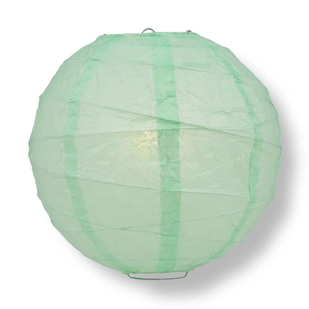 12" Cool Mint Green Round Paper Lantern, Crisscross Ribbing, Chinese Hanging Wedding & Party Decoration