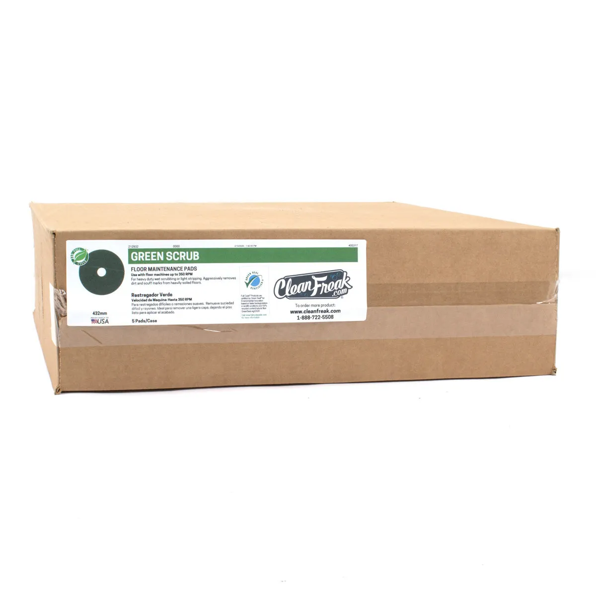 15" Green Heavy Duty Floor Scrubbing Pads - Case of 5