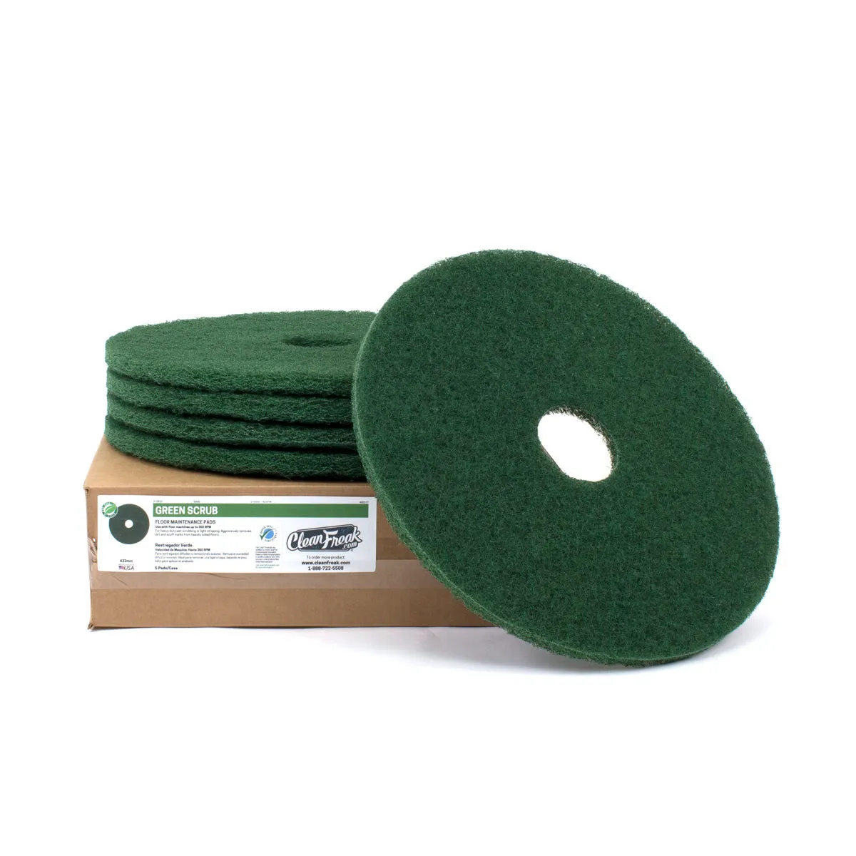 15" Green Heavy Duty Floor Scrubbing Pads - Case of 5