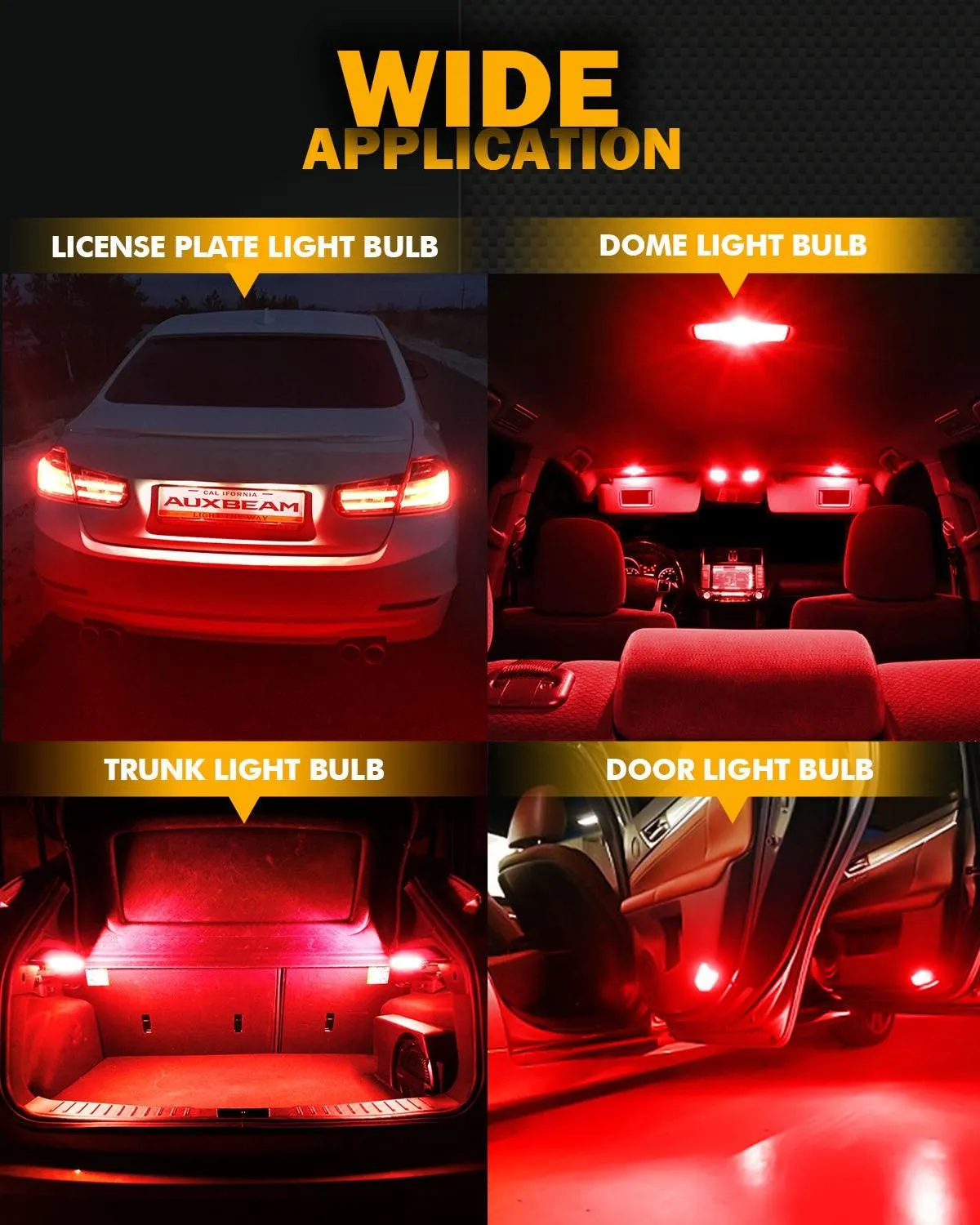 168 2825 W5W T10 LED License Plate/Side Marker/Interior Light Bulbs 3W 400% Brighter Canbus Error Free Red B1 Series | 2 Bulbs