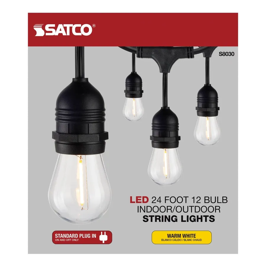 24Ft - LED String Light - Includes 12-S14 bulbs - 2200K - 120Vs