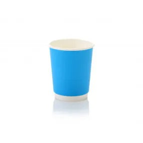 250ml Paper Coffee Cup Double Wall Blue with Black Sip Lid 10pack