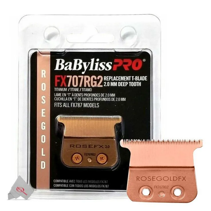 2x BaByliss PRO Replacement Rose GoldFX Skeleton T-Blade 2.0mm Deep Tooth FX707RG2