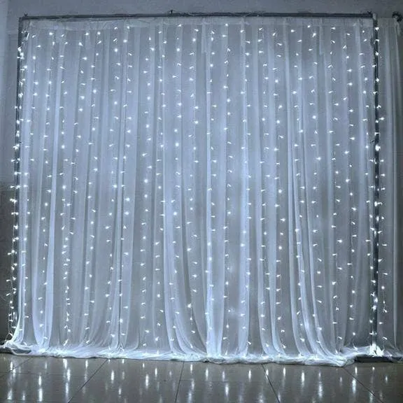 300 LED Curtain String Light with Remote - White