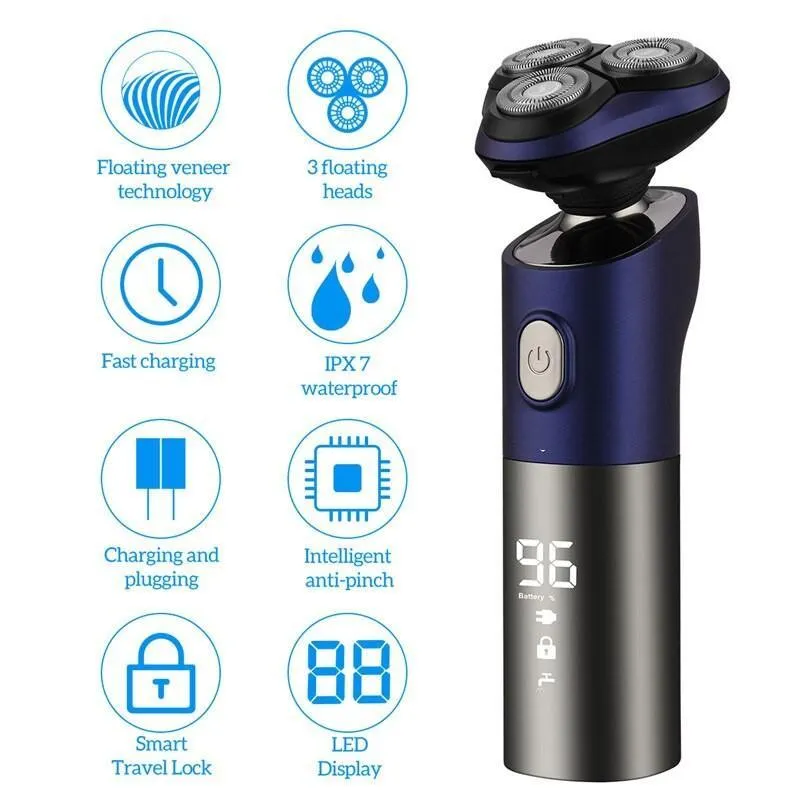 3D Waterproof Electric Shaver For Men Beard Trimmer Digital LED