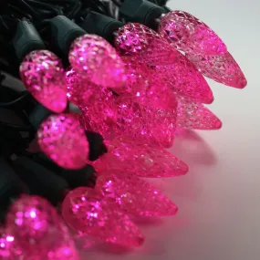 50-light  C6 Pink LED Christmas Lights, 4" Spacing Green Wire