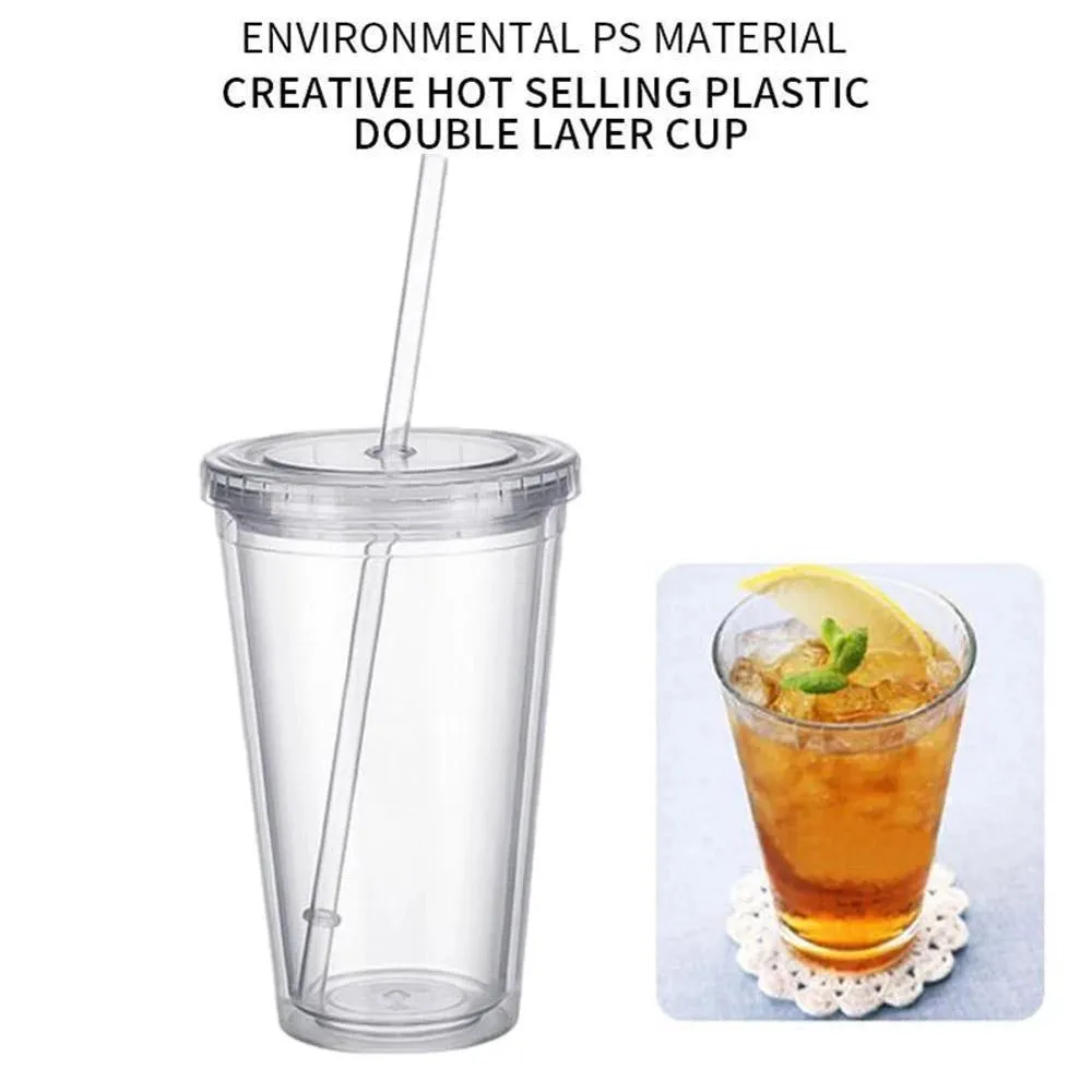 650ml Acrylic Tumbler Double Wall Insulated Cup with Straw