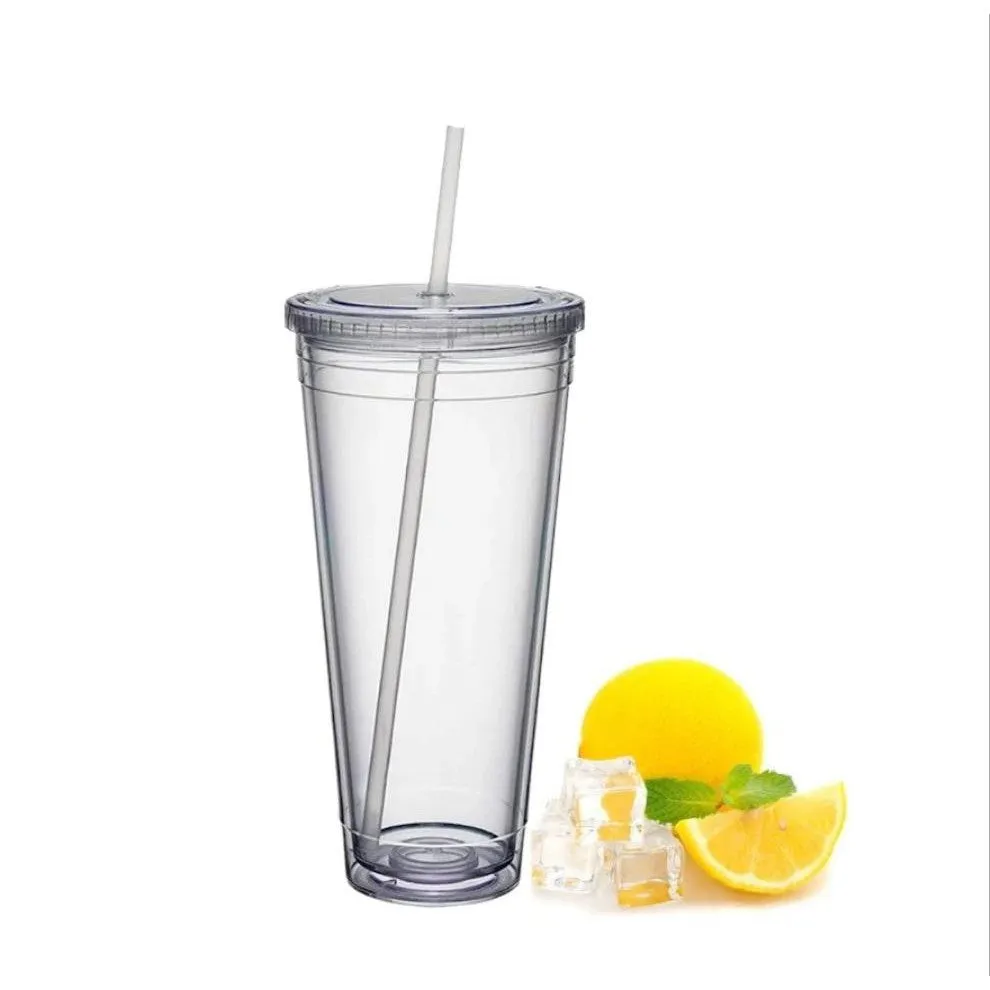 650ml Acrylic Tumbler Double Wall Insulated Cup with Straw