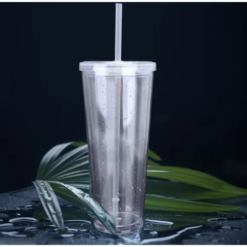 650ml Acrylic Tumbler Double Wall Insulated Cup with Straw