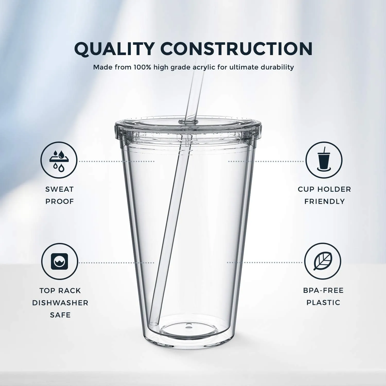 650ml Acrylic Tumbler Double Wall Insulated Cup with Straw