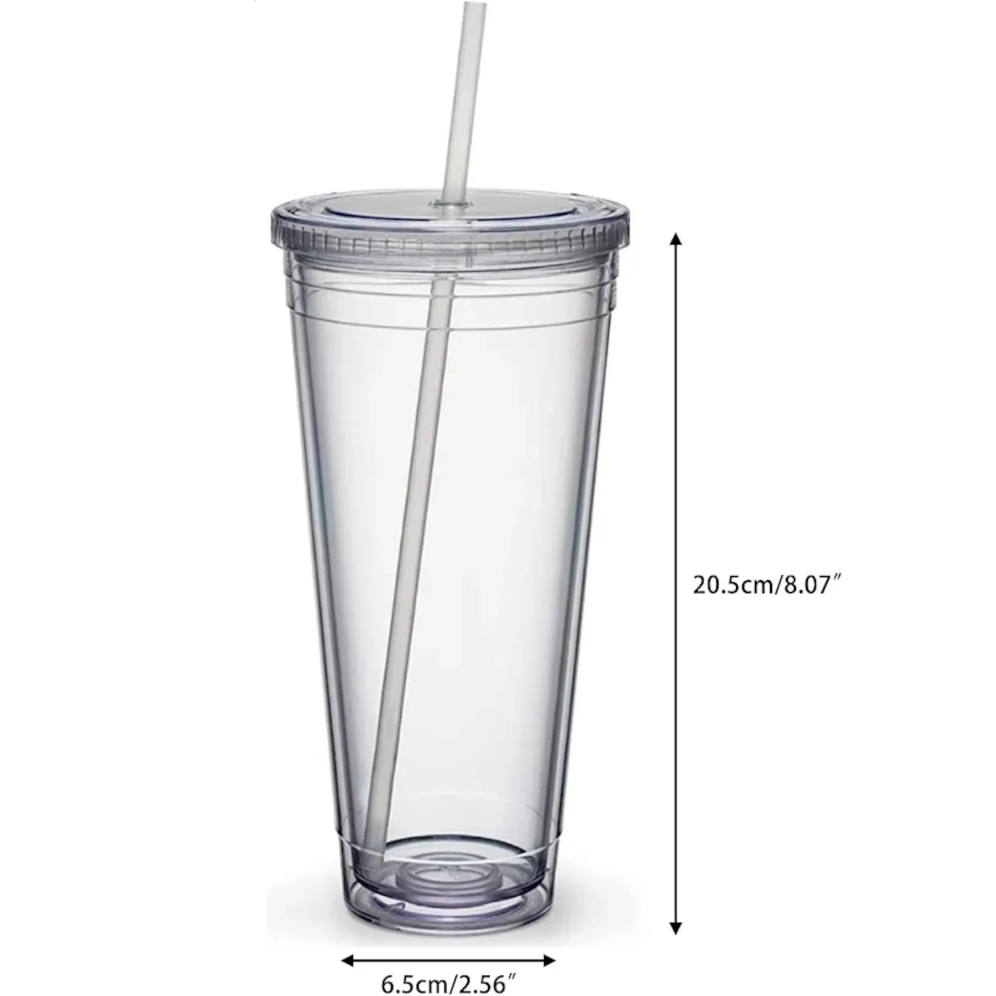 650ml Acrylic Tumbler Double Wall Insulated Cup with Straw