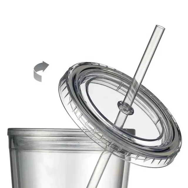 650ml Acrylic Tumbler Double Wall Insulated Cup with Straw