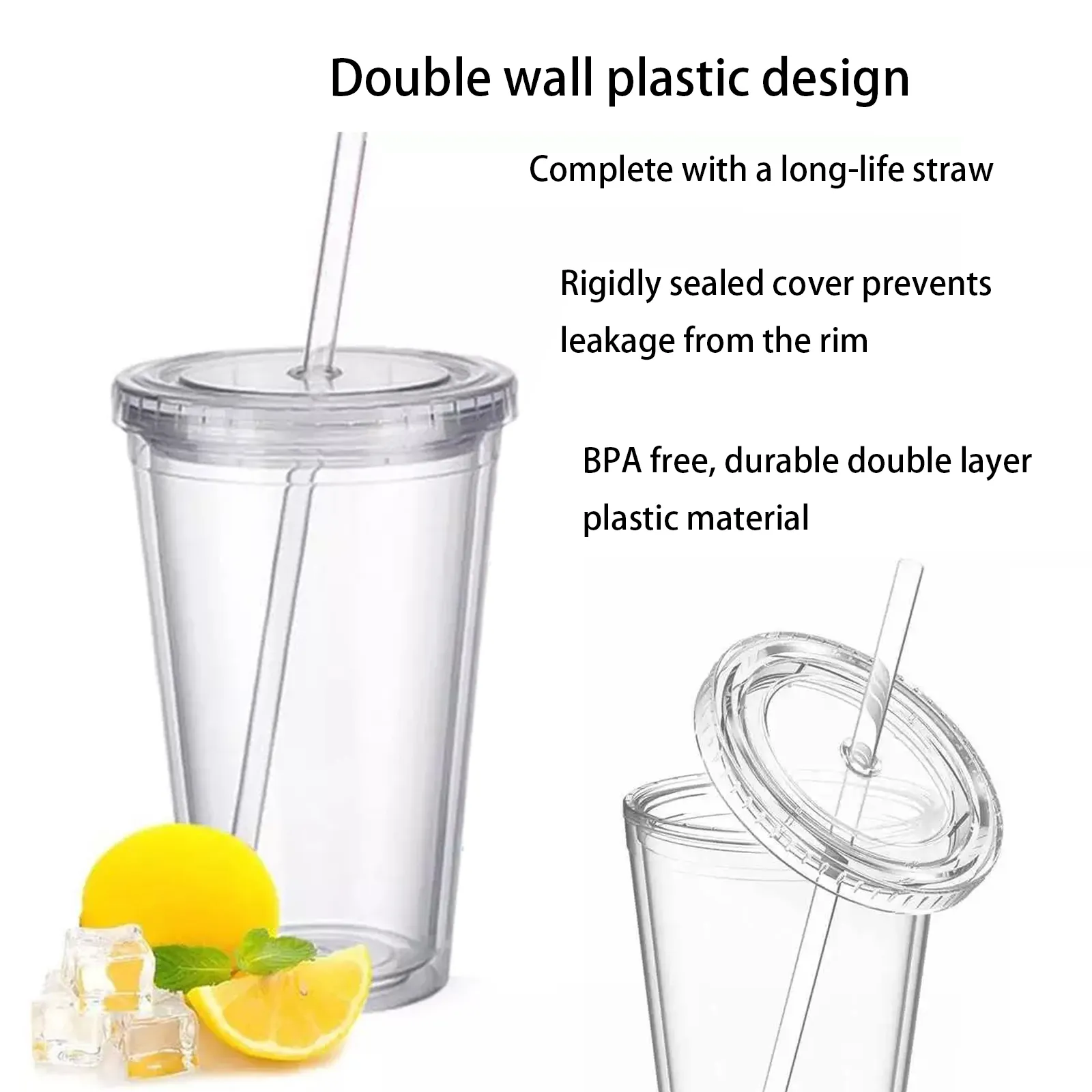 650ml Acrylic Tumbler Double Wall Insulated Cup with Straw