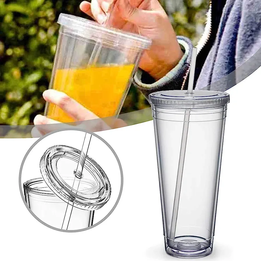 650ml Acrylic Tumbler Double Wall Insulated Cup with Straw