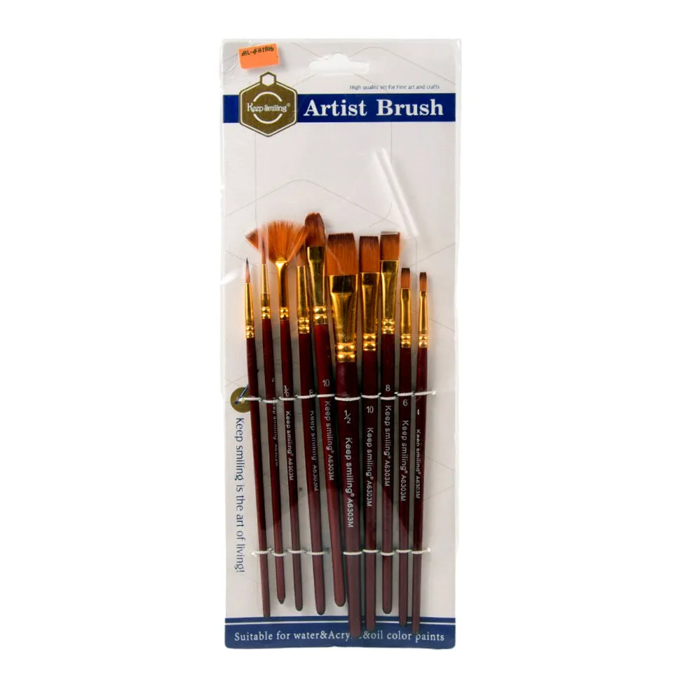 A6303M KEEP SMILING ARTIST BRUSH 10PC MULTI SHAPE A.M