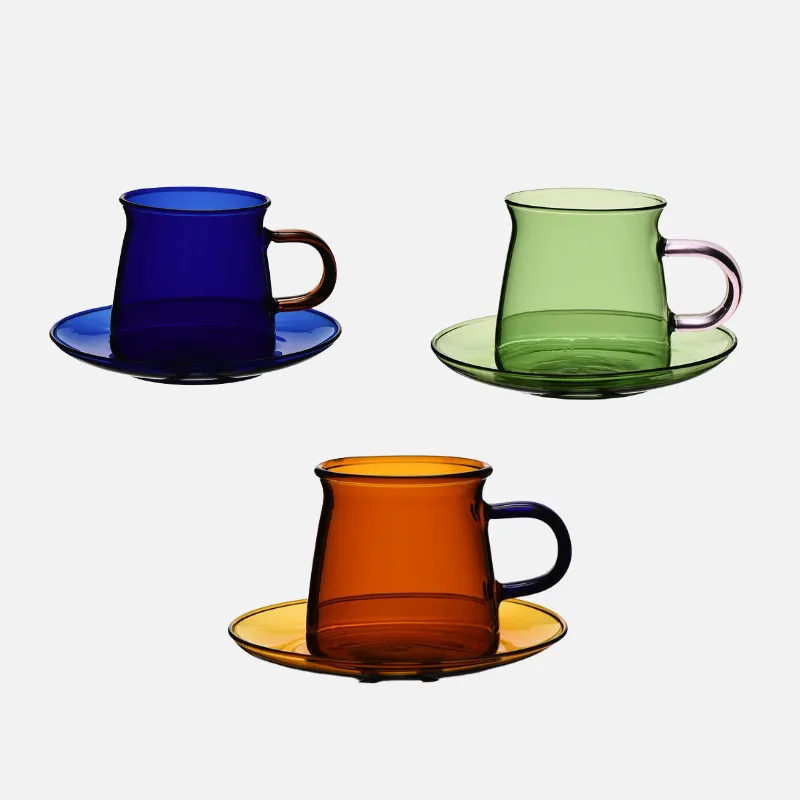 Alfie Contrast Handle Colored Glass Cup & Saucer