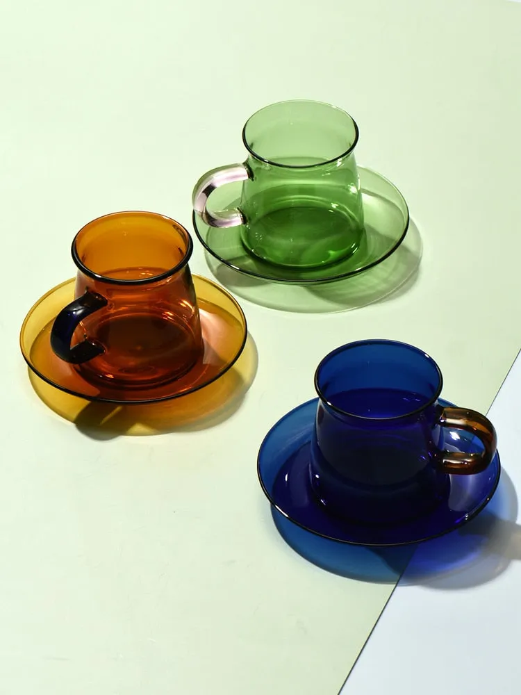 Alfie Contrast Handle Colored Glass Cup & Saucer