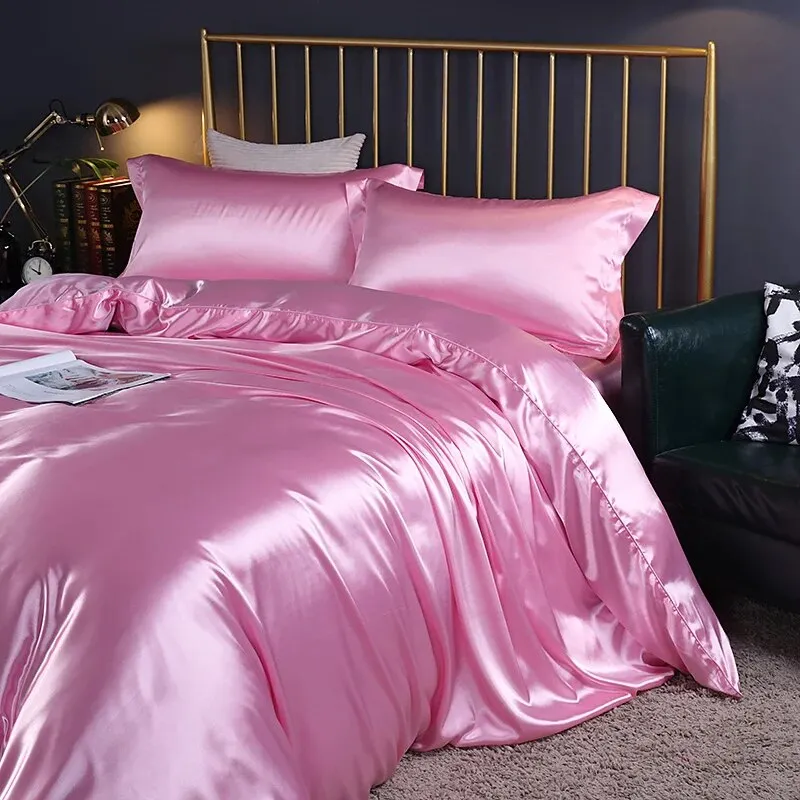 Anyhouz Beddings Blush Pink 140X210cm 2 Pcs High End Satin Smooth Duvet Cover Set Luxury Polyester Silky Soft Cozy Bedding Set