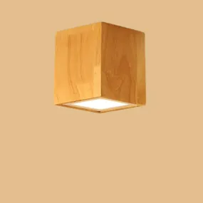 Asian-inspired Office Ceiling Lamp with Wood and Beige Finish