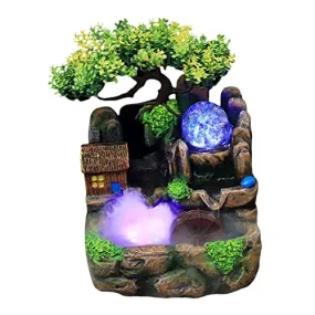 ATORSE® Creative Waterfall Fountain Rockery Led Lights Indoor Meditation with Fog