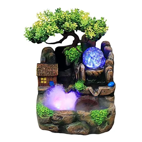 ATORSE® Creative Waterfall Fountain Rockery Led Lights Indoor Meditation with Fog