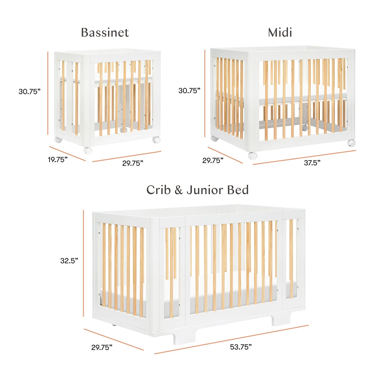 Babyletto Yuzu 8-in-1 Convertible Crib with All-Stages Conversion Kit - White / Natural