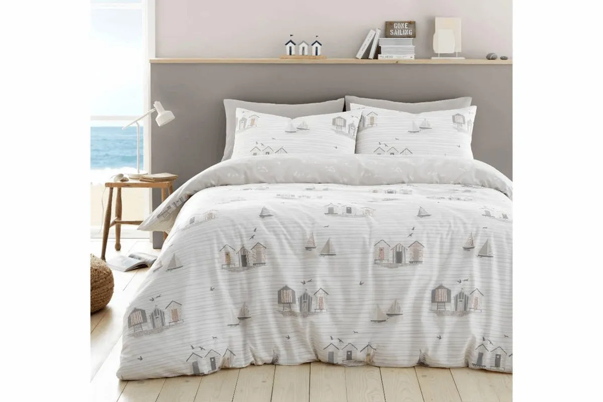 Beach Huts Duvet Set | Natural | Single