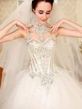 Beautiful Wedding Dresses Ball Gown Rhinestone Beading Sexy Bridal Gown JKW071