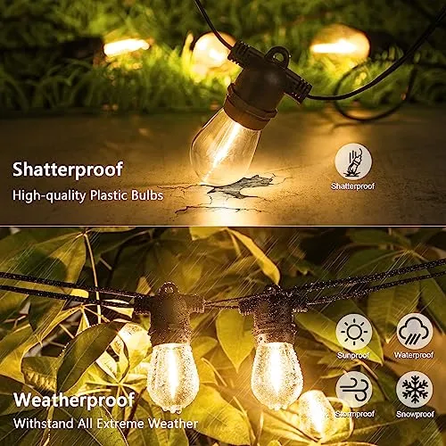 BesLowe 48FT S14 Solar String Lights Outdoor with Remote Controller, Solar Powered Patio Lights Waterproof with LED Edison Bulbs, Dimmable Hanging Lights for Outside Backyard Porch, USB Rechargeable