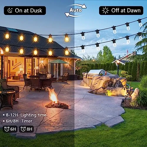 BesLowe 48FT S14 Solar String Lights Outdoor with Remote Controller, Solar Powered Patio Lights Waterproof with LED Edison Bulbs, Dimmable Hanging Lights for Outside Backyard Porch, USB Rechargeable