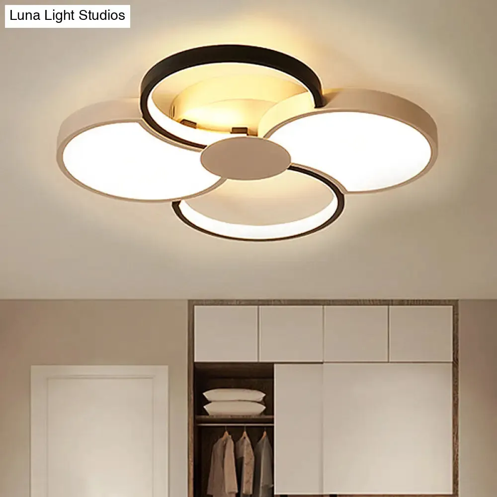 Black and White LED Flower Ceiling Light with Acrylic Shade in 3 Light Options, 16.5"-23.5" Wide for Bedrooms