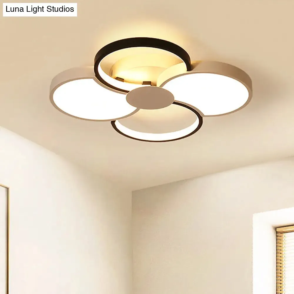 Black and White LED Flower Ceiling Light with Acrylic Shade in 3 Light Options, 16.5"-23.5" Wide for Bedrooms