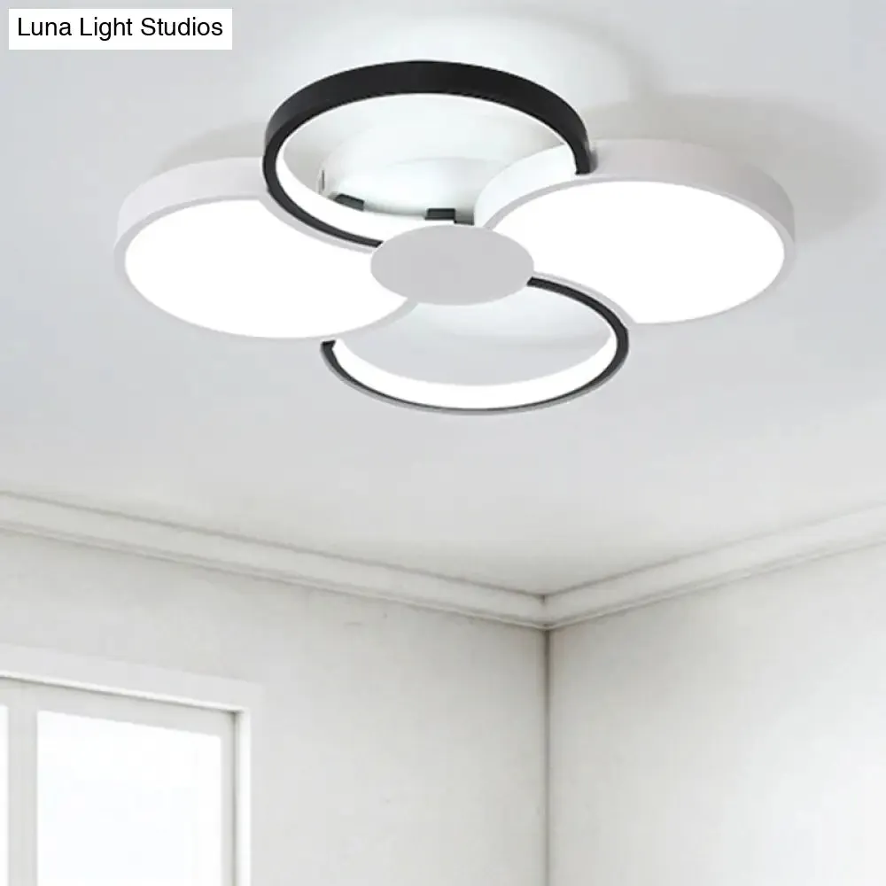 Black and White LED Flower Ceiling Light with Acrylic Shade in 3 Light Options, 16.5"-23.5" Wide for Bedrooms