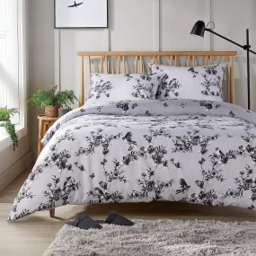 Blossom Grey Reversible Duvet Cover Set Elegant & Comfortable Polyester Blend with Button Closure Available in Single Double King Sizes by OLIVIA ROCCO