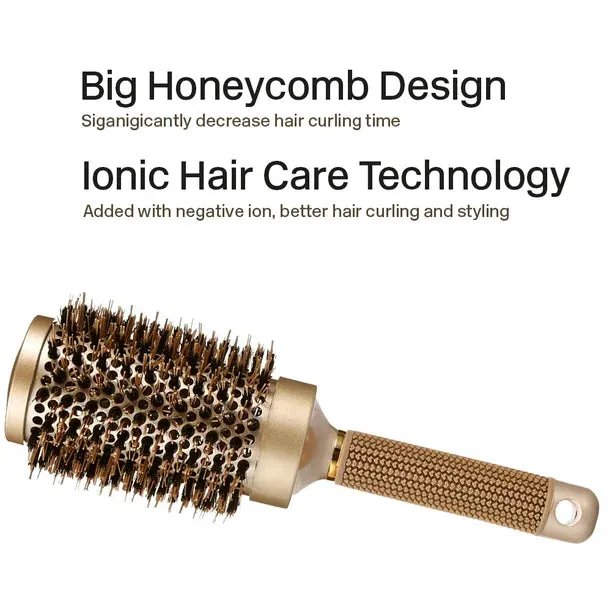 Boar Bristles Round Hair Brush, Nano Thermal Ceramic & Ionic Tech & Anti-Static, Roller Hairbrush for Blow Drying, Curling, Straightening, Add Volume & Shine