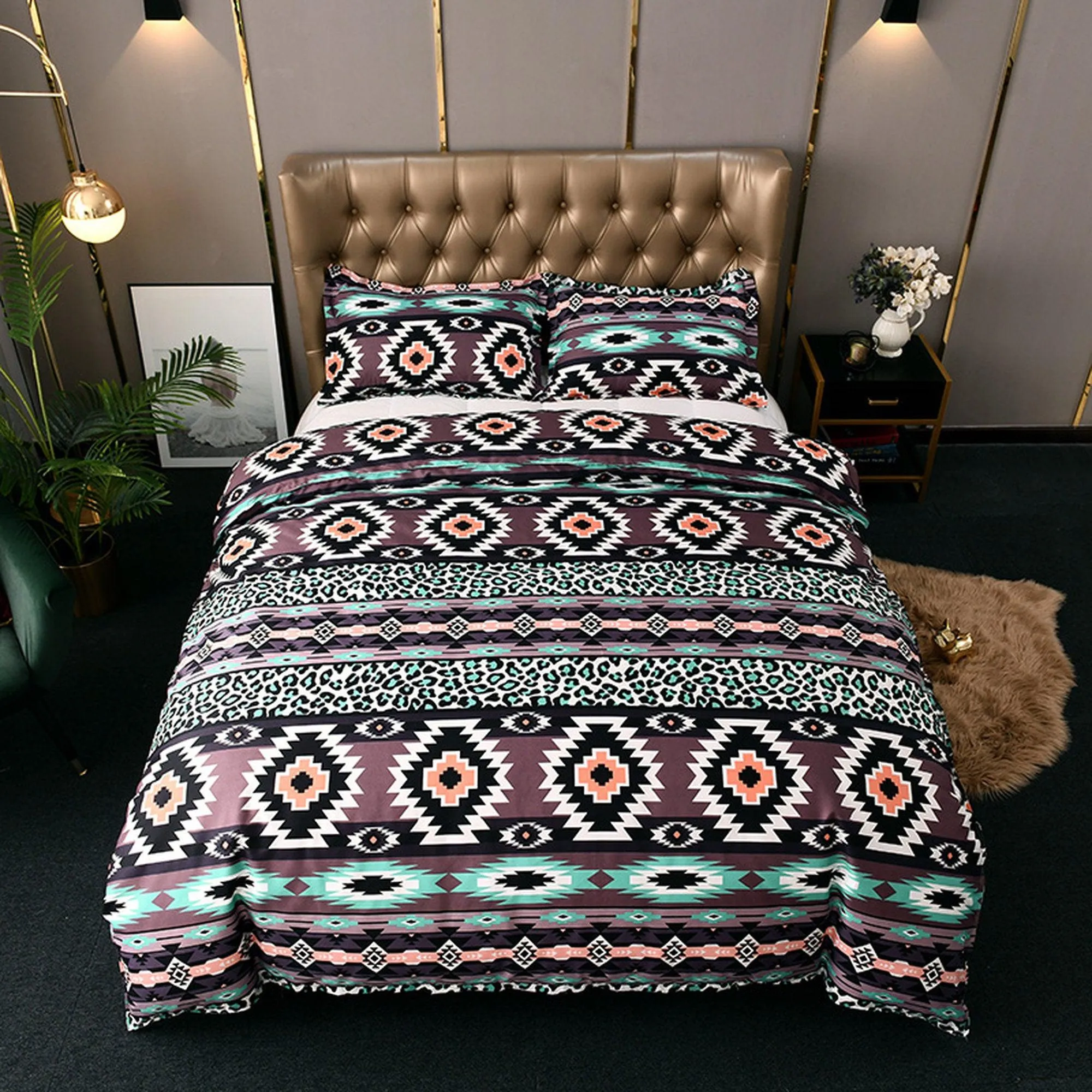 Bohemian Duvet Cover Set Boho Bedding, Hippie Dorm Bedding with Pillowcase