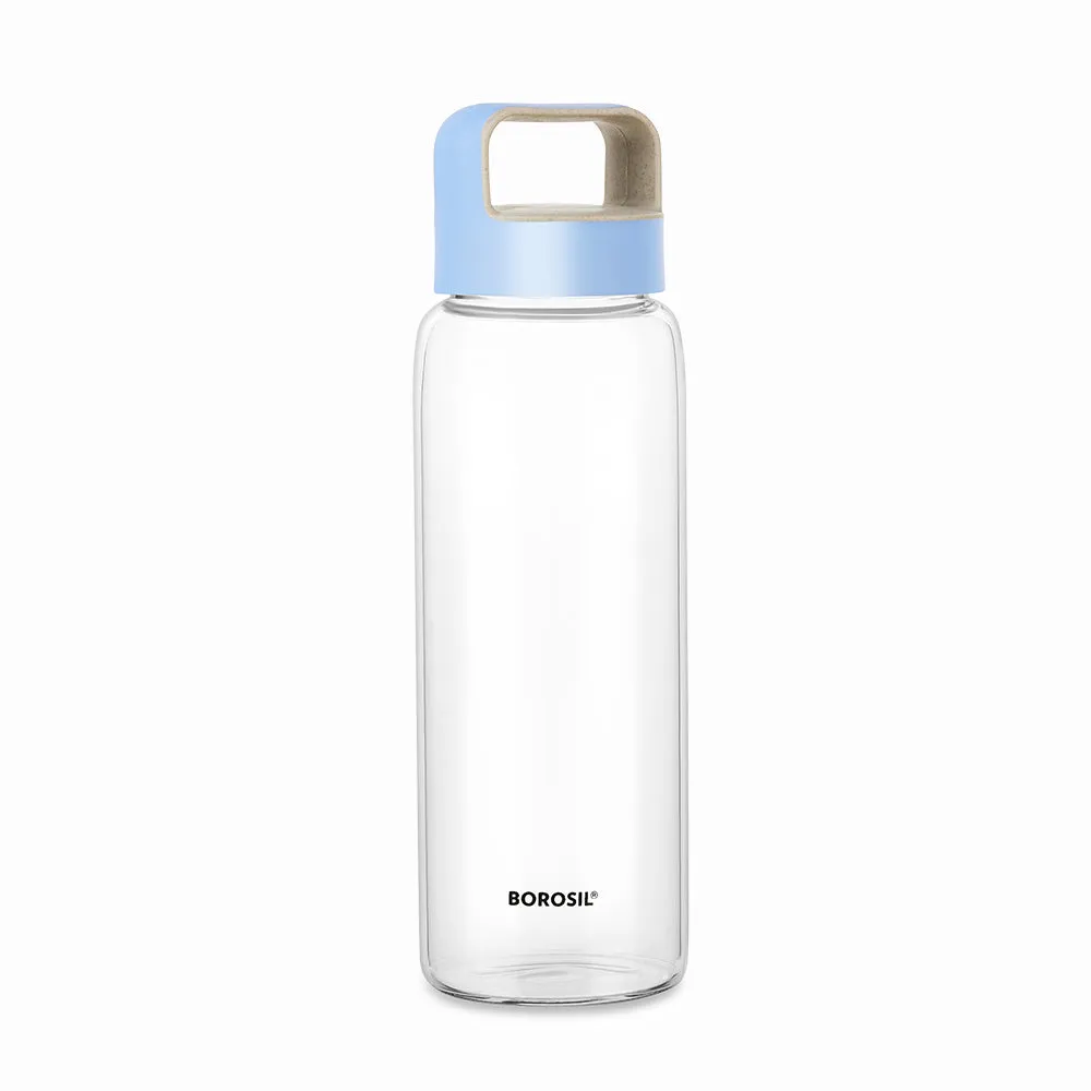 Borosil Crysto Glass Bottle w Blue Lid - Personalise