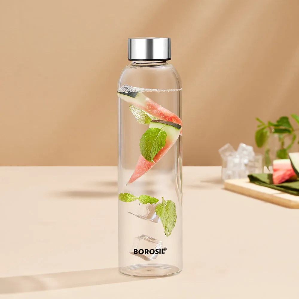 Borosil Crysto Slim Glass Bottle - SS Lid