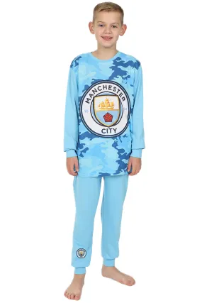 Boys Manchester City Blue Camouflage Long Pyjamas