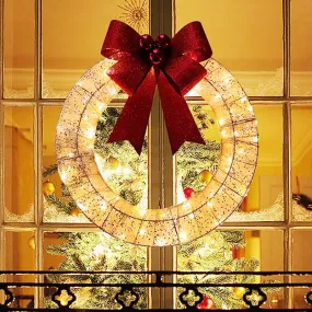 Bulk Christmas Wreath for Front Door 20" Metal Wreath with LED Lights Glittering Sequins Garland for Party Fireplaces Porch Walls New Years Winter Home Decor Wholesale