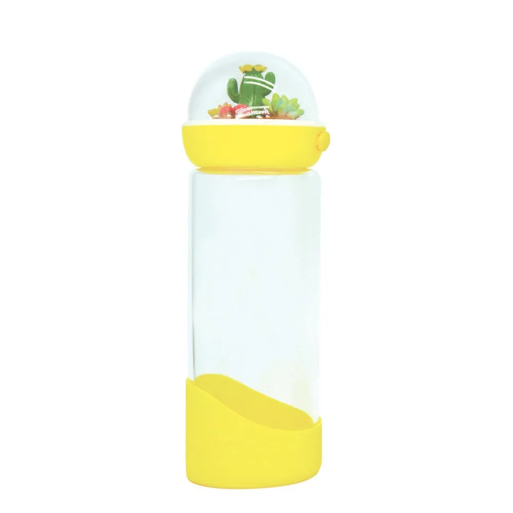 Cactus Glass Water Bottle - Yellow