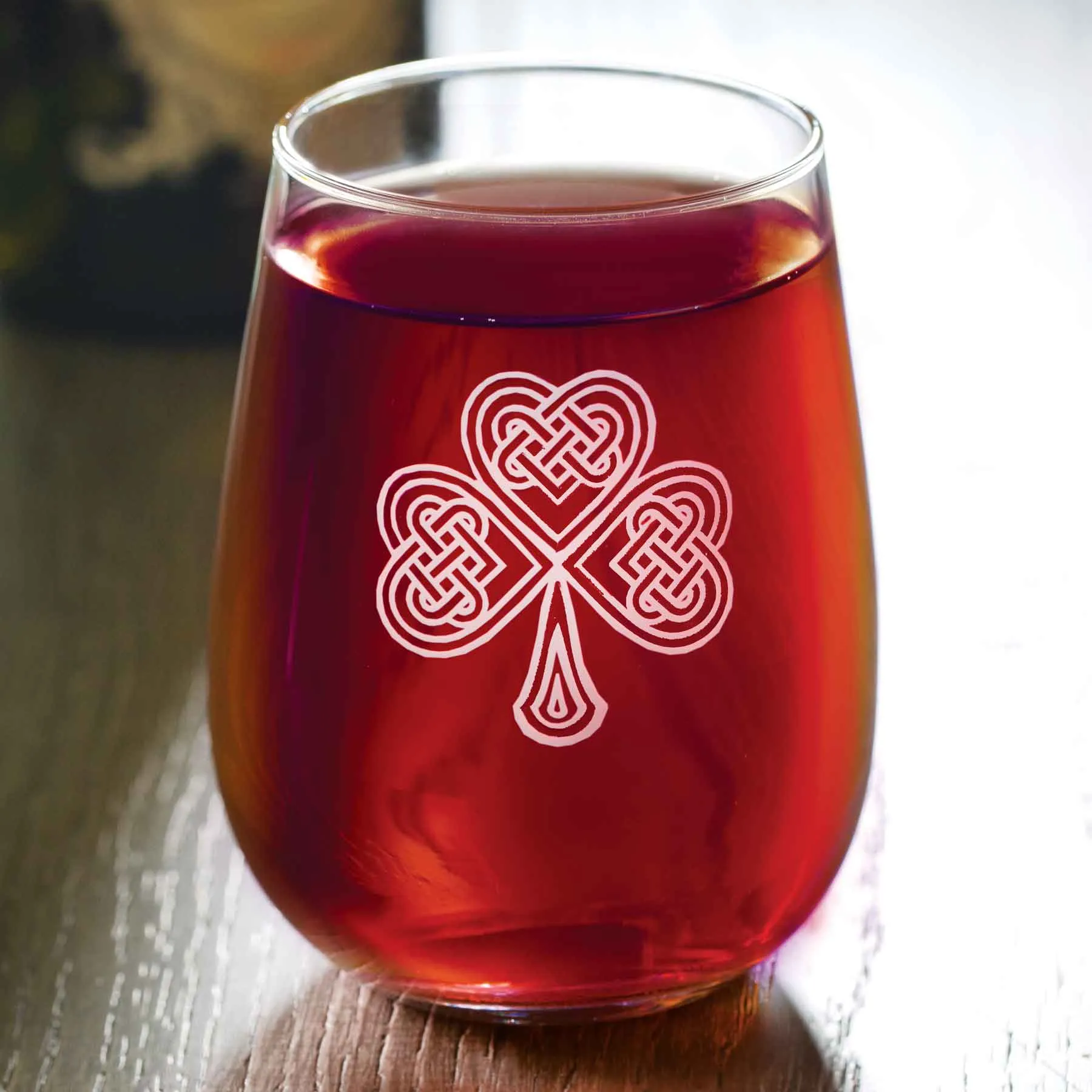 Celtic Knot Shamrock Stemless Wine Glass