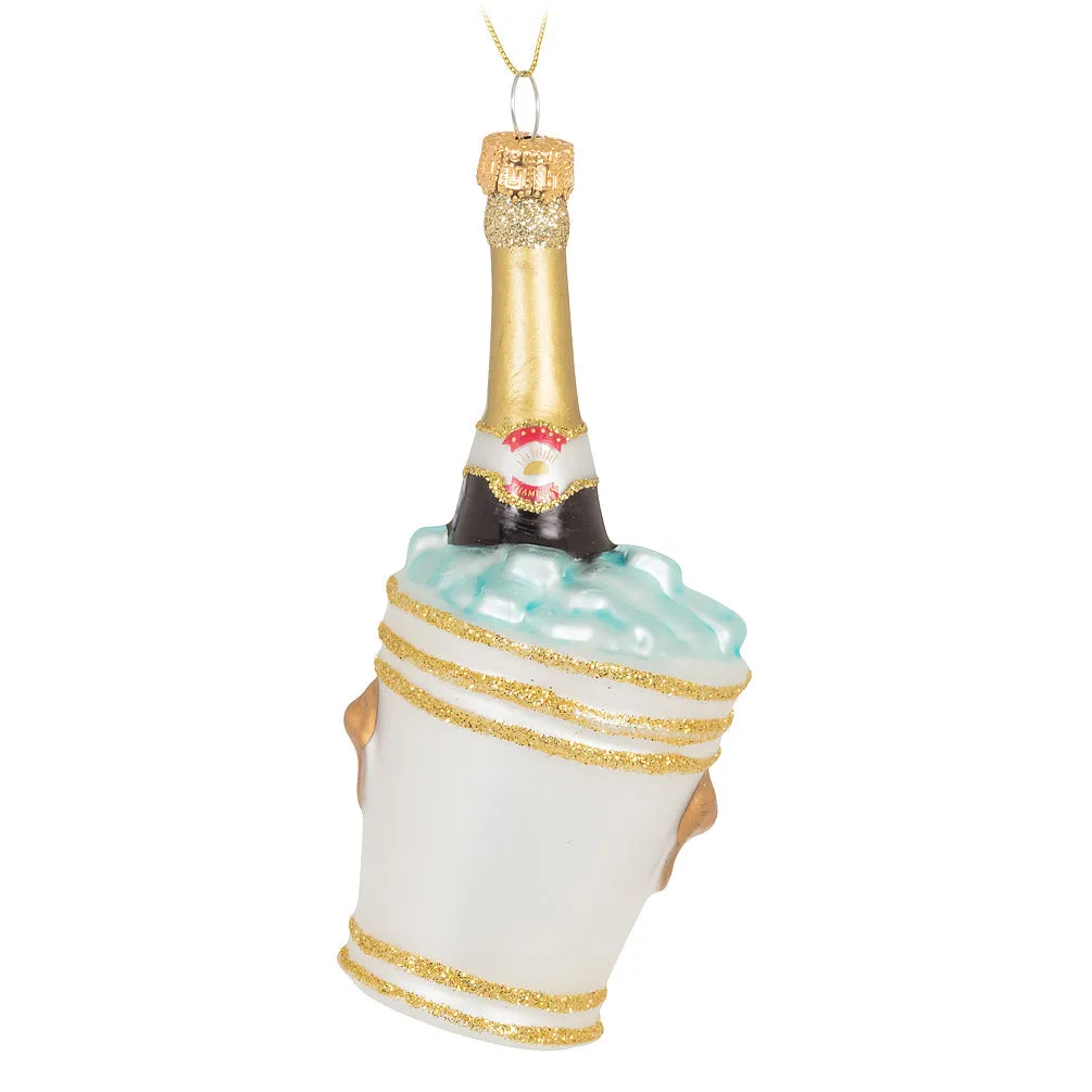 Champagne Bottle in Bucket Glass Ornament